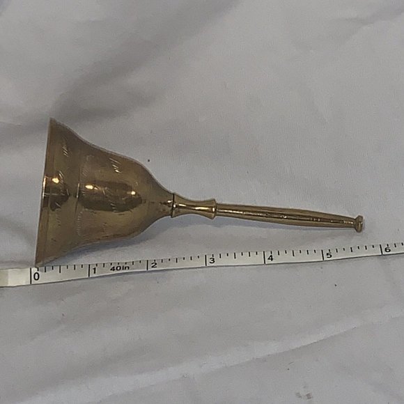 Etched Brass Bell - Made In India - Chime Alarm - Hand Bell Ringer Vintage - 6” - Picture 3 of 7